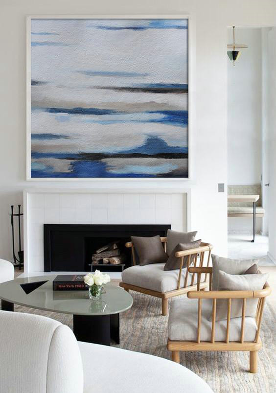 Original Extra Large Wall Art,Oversized Abstract Landscape Painting,Original Art Acrylic Painting,White,Gray,Blue.etc